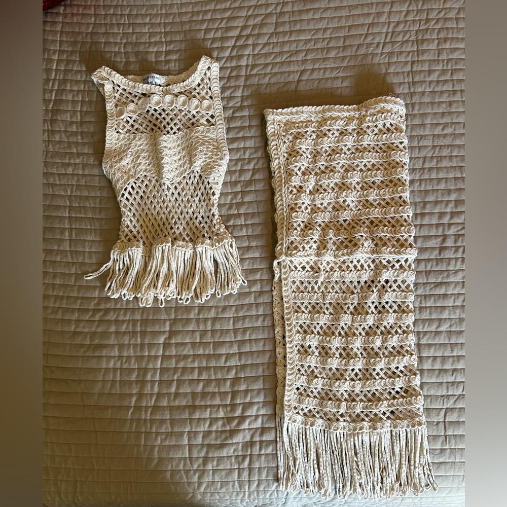 Oscar Street Crochet Fringe Top and Skirt Set